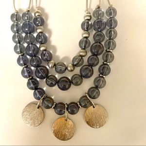 Silver Toned Blue Bead Adjustable Layered Necklace